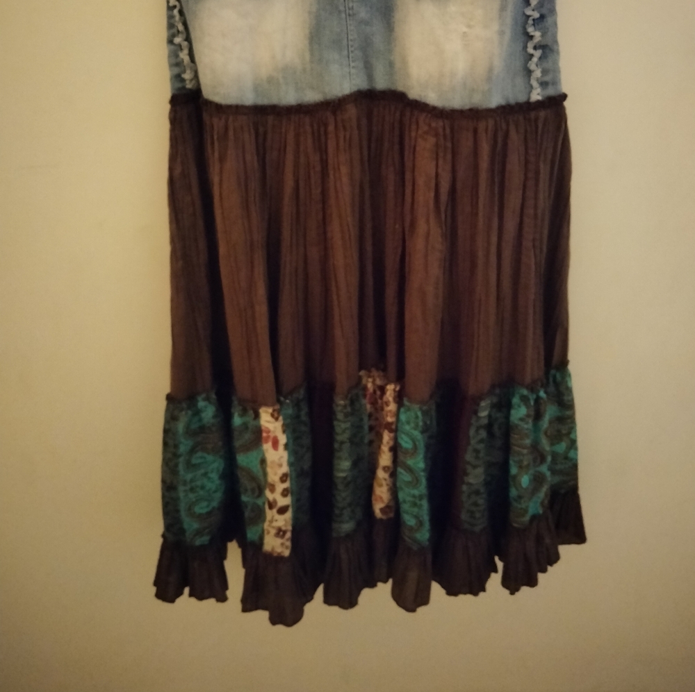 Denim And Brown Patchwork Skirt - image 2